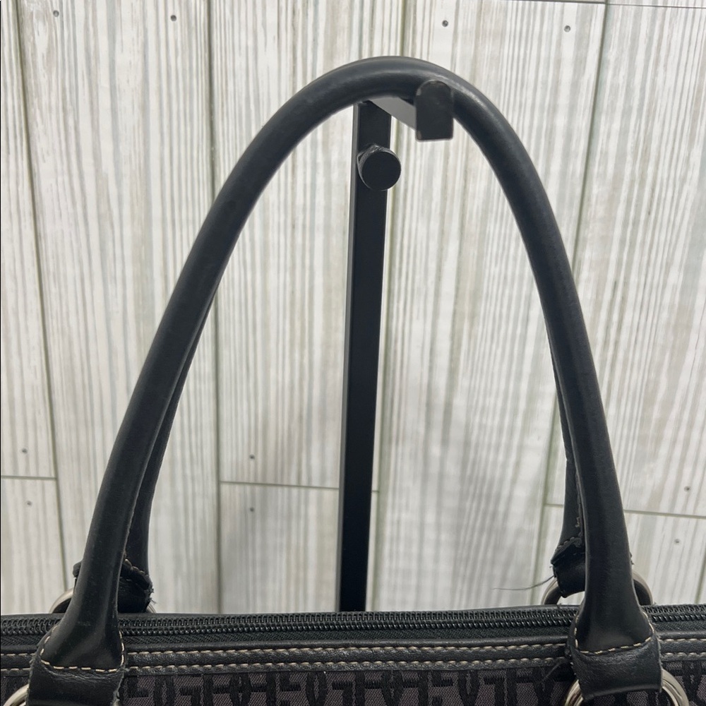 Gianni Bini Black Jacquard Logo Satchel Tote Handbag Leather Trim Structured Bag - Picture 3 of 10